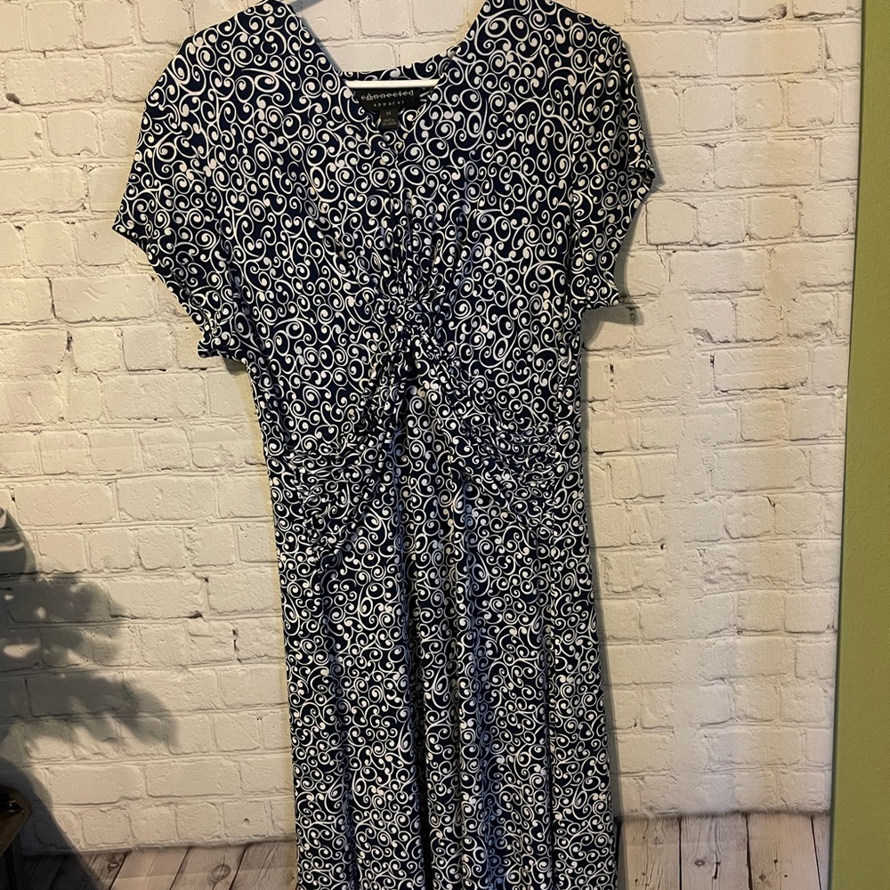 Connected Apparel Womens Blue/White MIDI Dress size 14